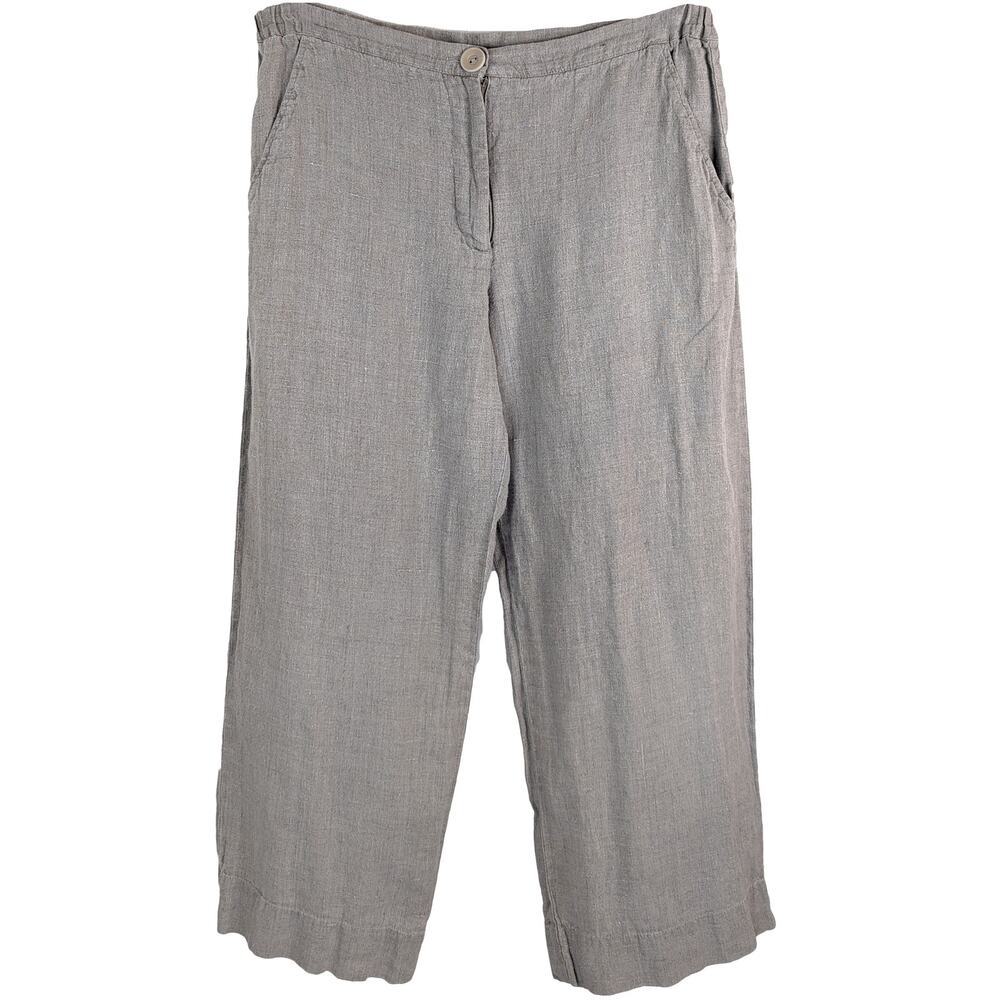 Flax Natural Beige Linen Cropped Pants Straight Leg High Rise Women's P/S (4/6)